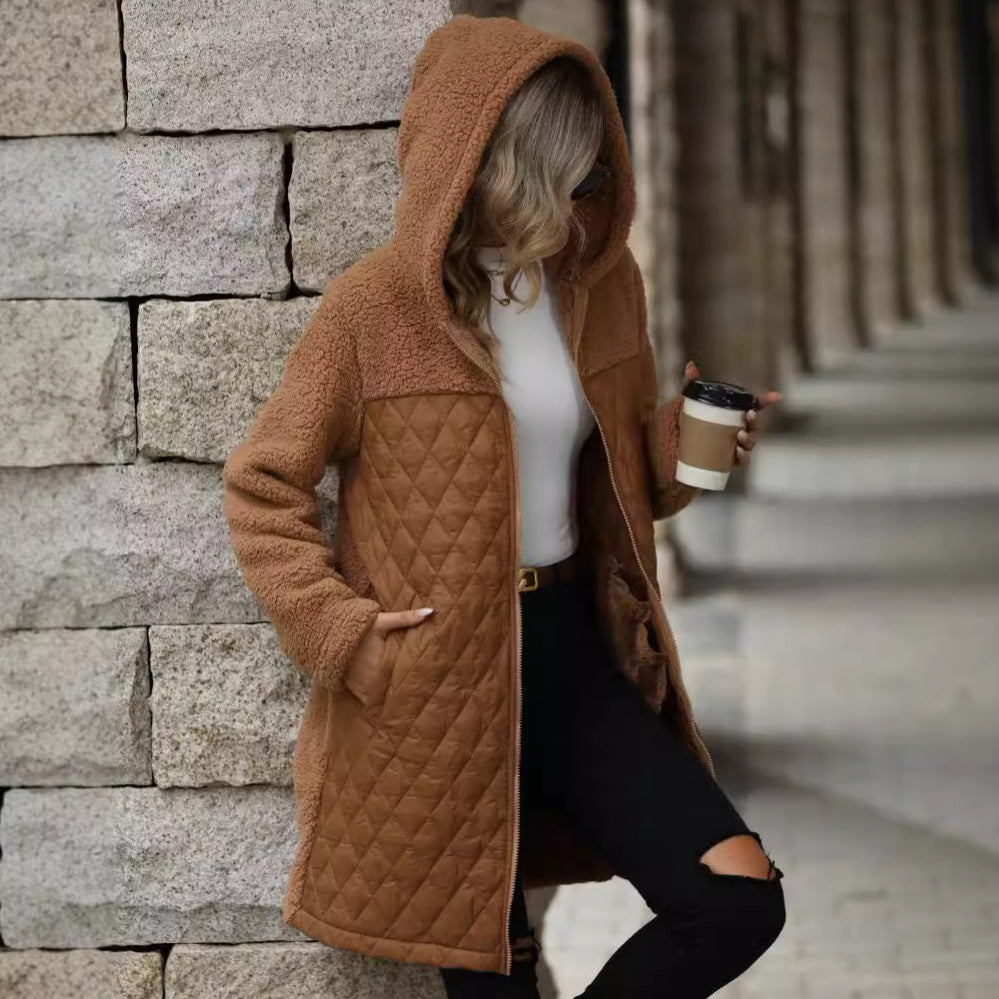 Autumn and winter New loose hooded zipper plush women coat