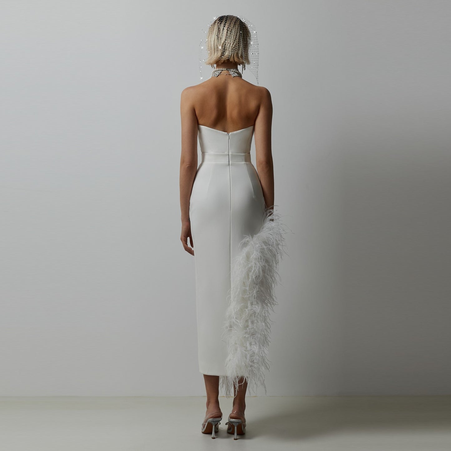 Women's Elegant White Dress Ostrich Feather French Evening Dresses