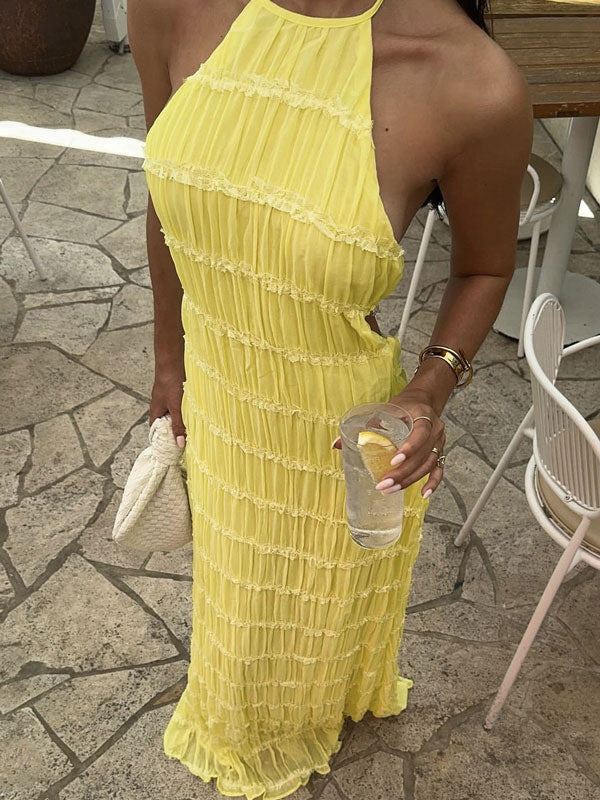Ruched Halterneck Maxi Dress