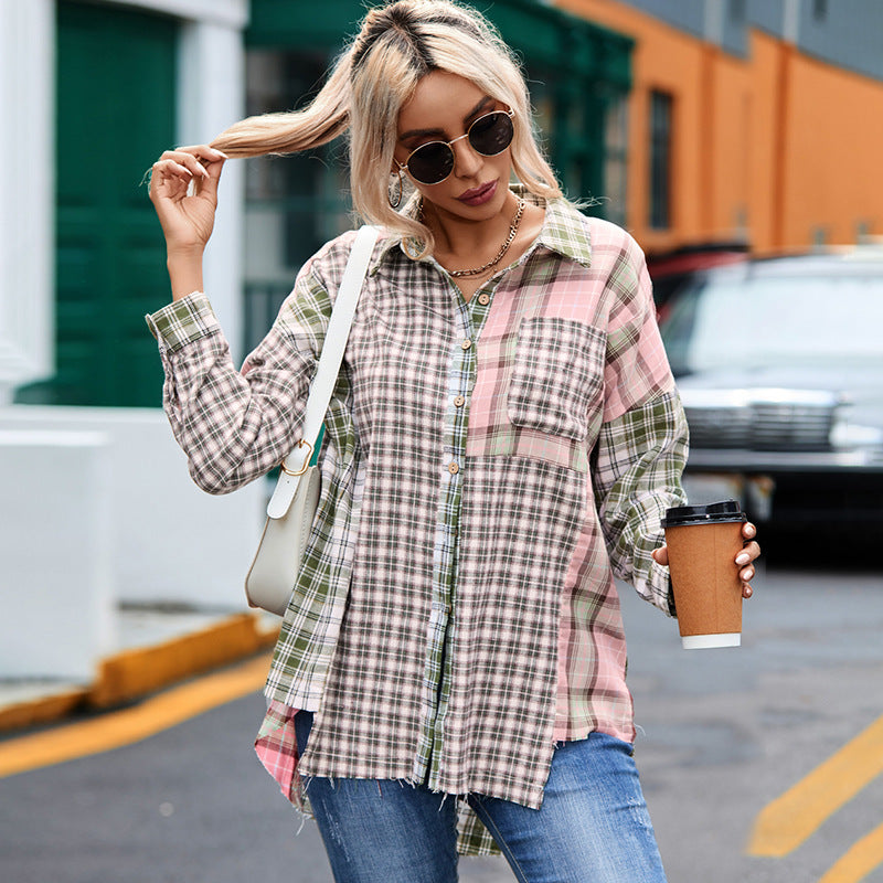 Casual plaid contrasting shirt