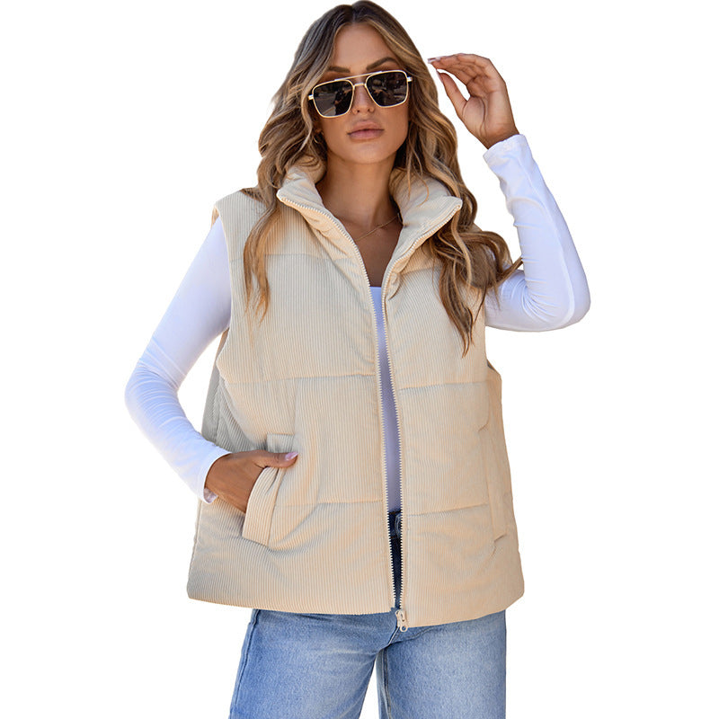 Solid color versatile cotton jacket vest sleeveless warm vest jacket