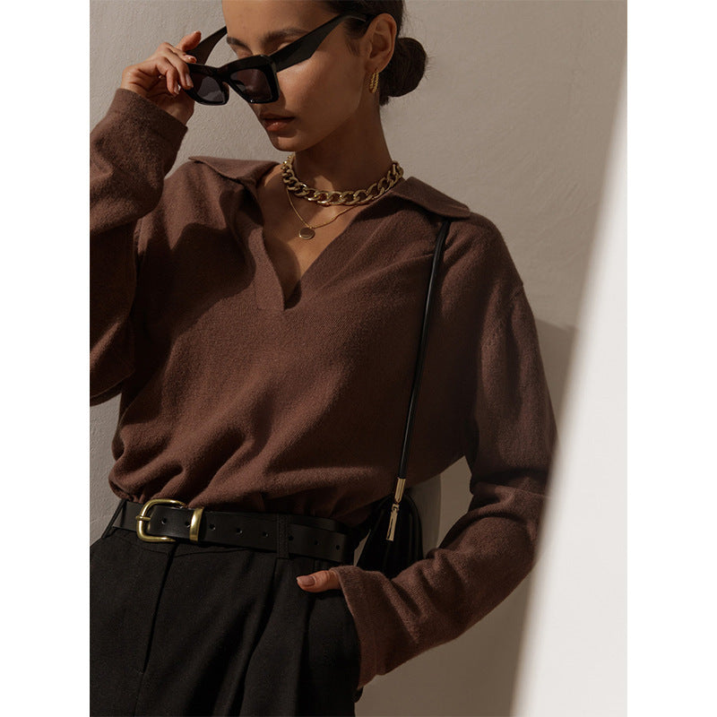 Polo collar sweater autumn and winter leisure lapel knitted pullover women's top