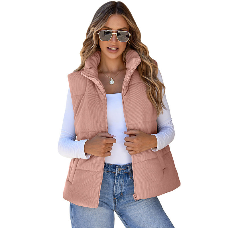 Solid color versatile cotton jacket vest sleeveless warm vest jacket