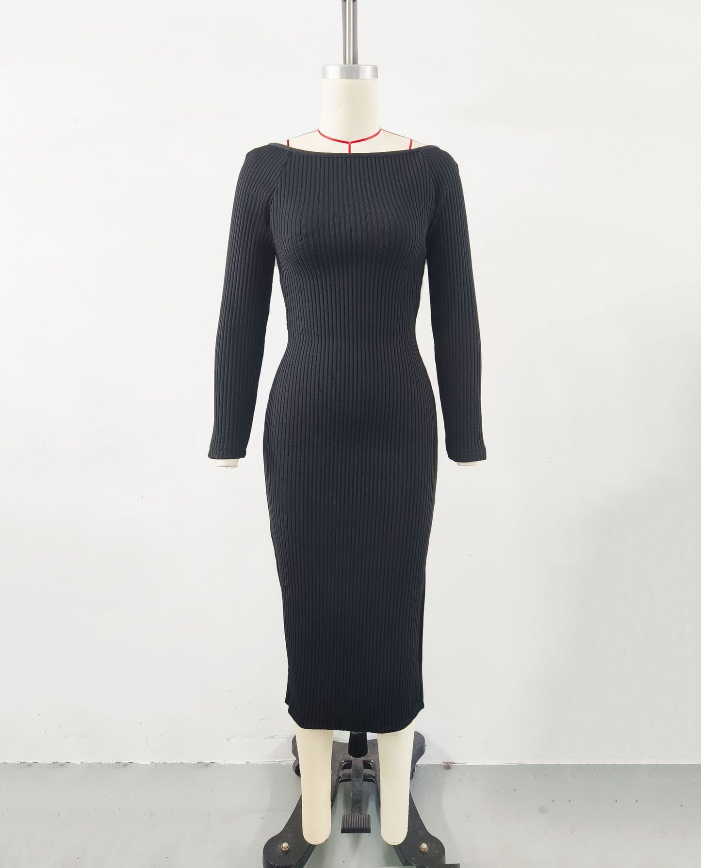 Women's Autumn Winter Slim Back Kinked Hollow Bandage Dress