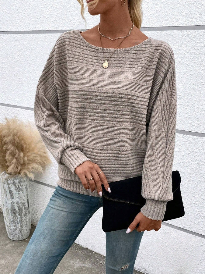 Autumn and Winter leisure solid color long sleeve round neck splicing pullover top T-shirt for women