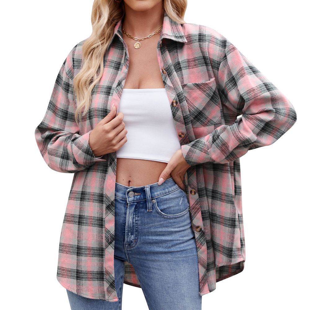 Casual Fashion Hottie Loose Plaid Shirt Woman