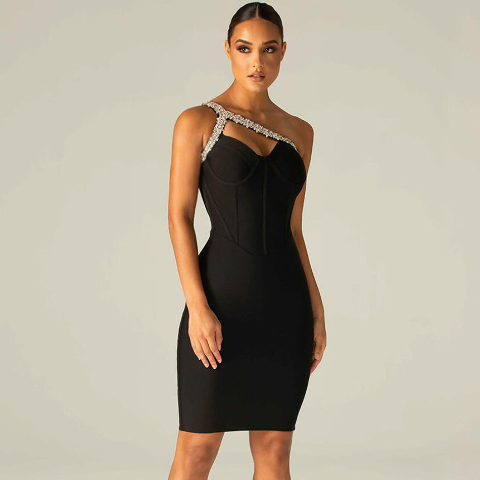 Sexy Sleeveless Chain Rhinestone Slim Skinny Bandage Dress