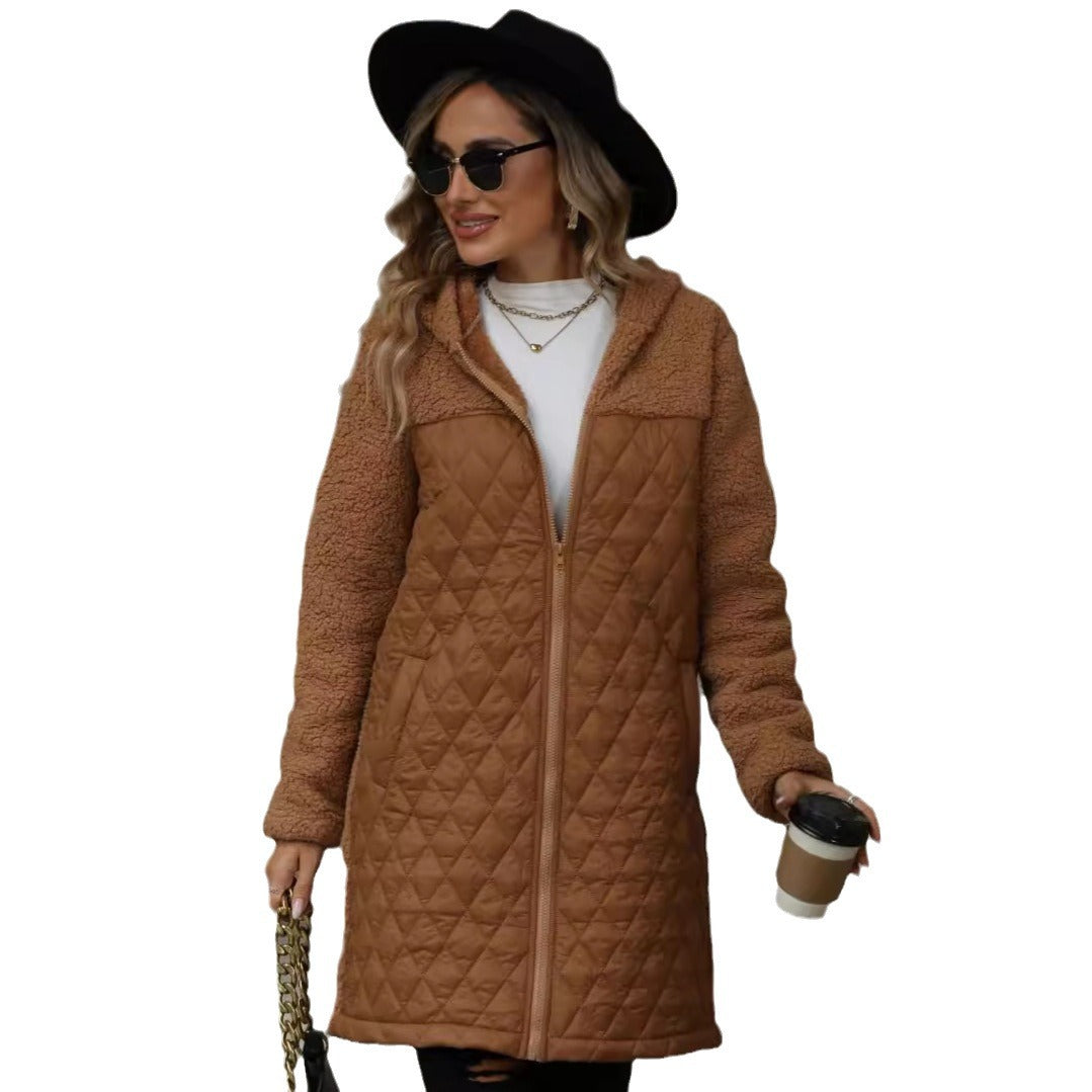 Autumn and winter New loose hooded zipper plush women coat