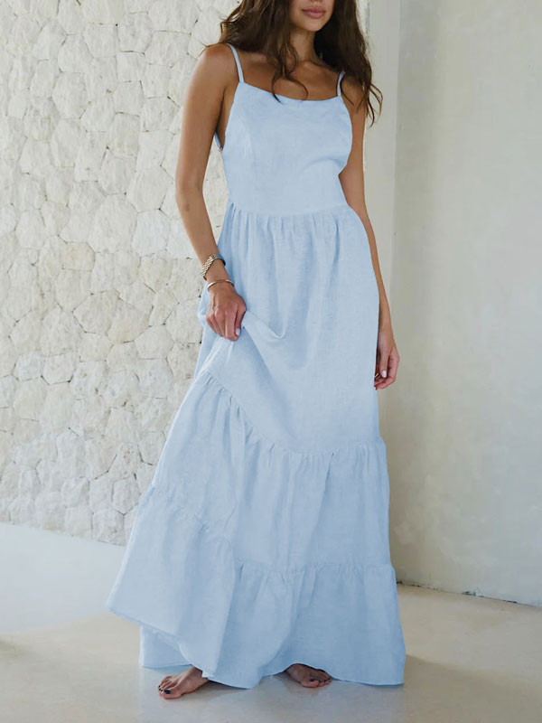 Backless Spaghetti Strap Maxi White Dress