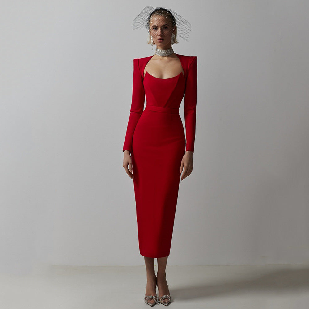 Simple Solid Color Sexy Long Sleeve Bandage Dress Party