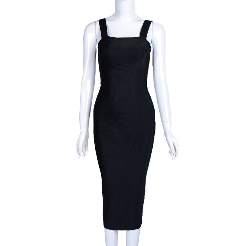 Classic Simple Women's Elegant Solid Color Sling Bandage Dress