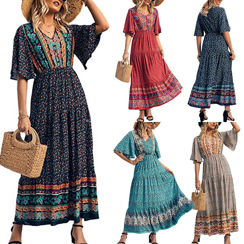 Bohemian dress beach vacation maxi dress