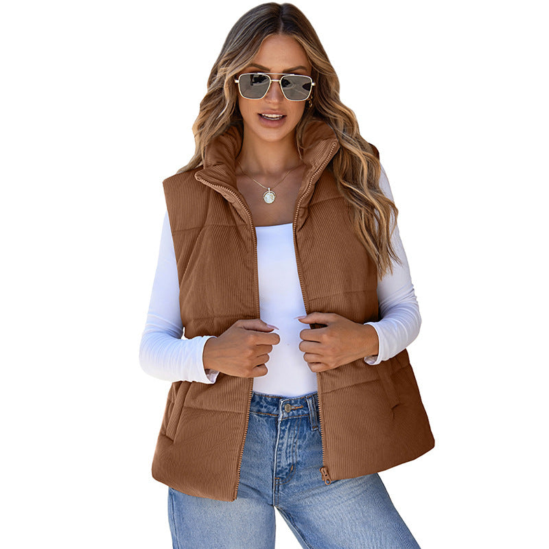 Solid color versatile cotton jacket vest sleeveless warm vest jacket