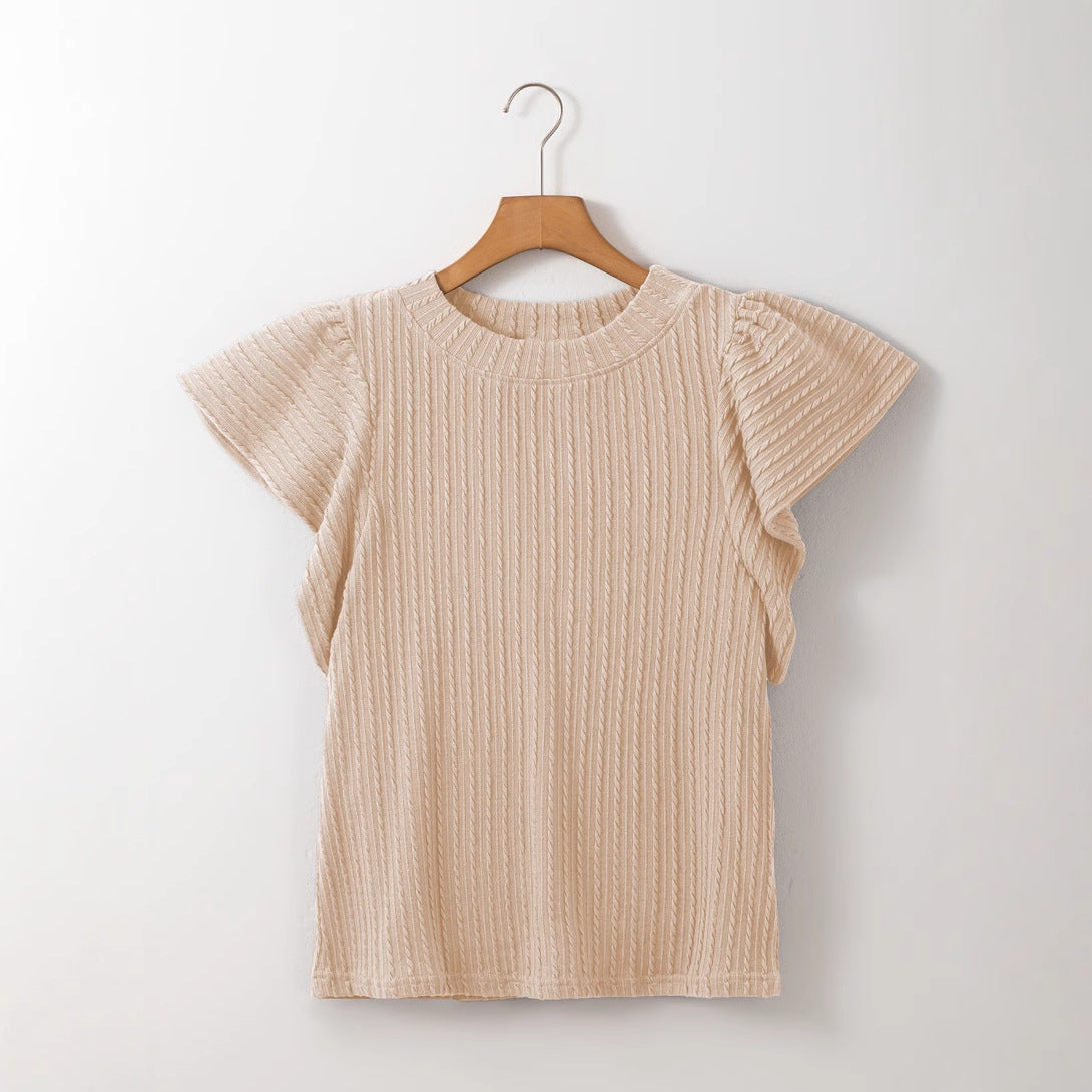 Spring and summer new loose round neck solid color textured knitted sweater women