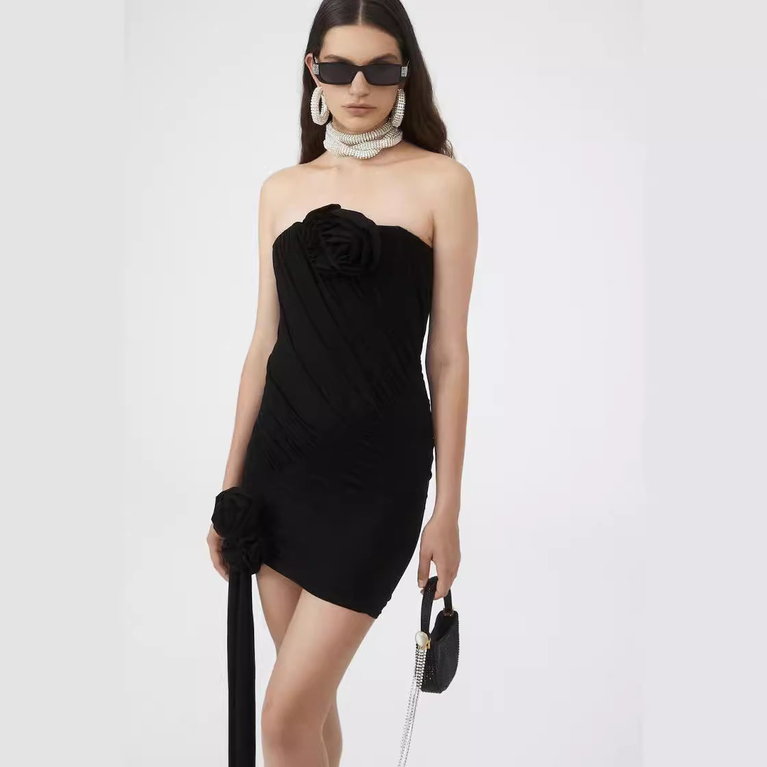 3D Flower Off-Shoulder Bandage Dress Bodycon Banquet Evening