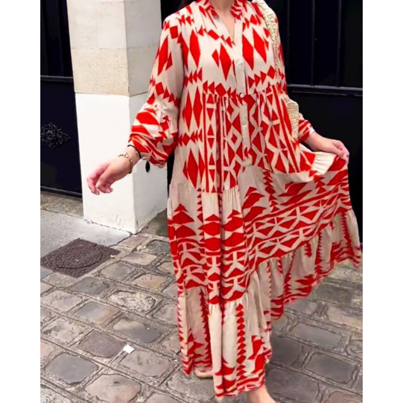 New pullover print bohemian dress for women