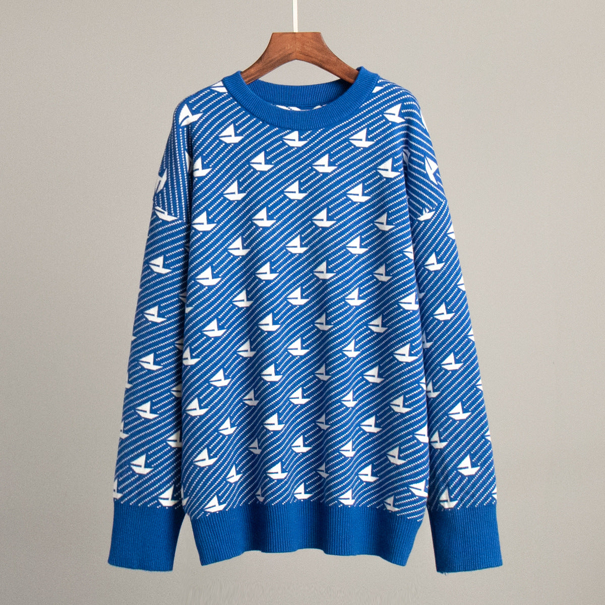Round neck sailing sweater winter commuter loose knitted pullover women's top