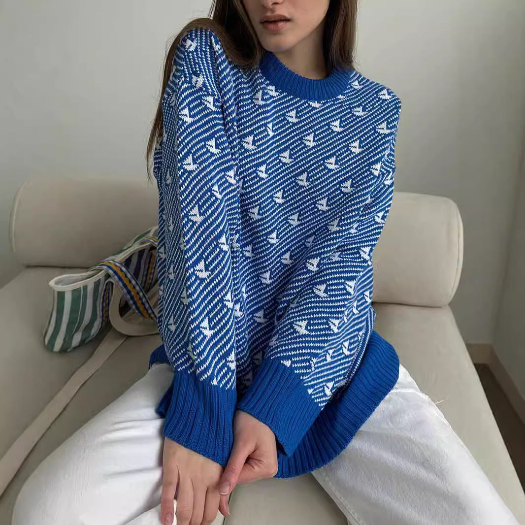 Round neck sailing sweater winter commuter loose knitted pullover women's top