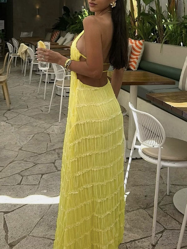 Ruched Halterneck Maxi Dress