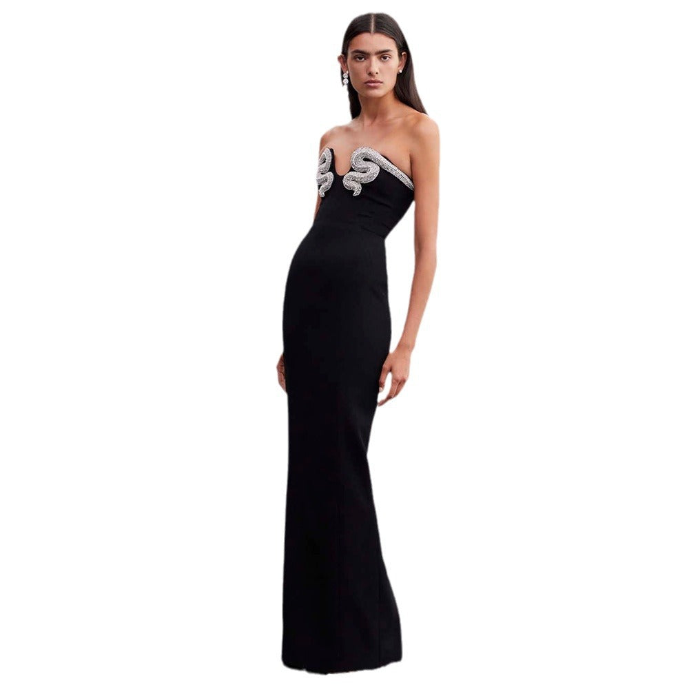 Sexy Backless Snake-Shaped Diamond Banquet Party Bandage Dress