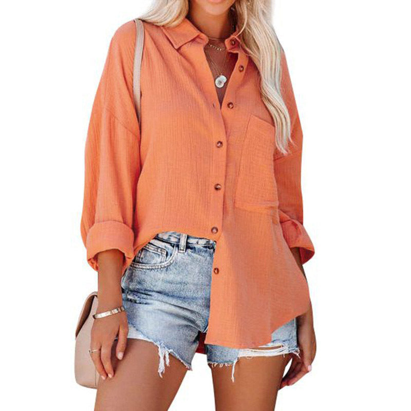 Women's tops spring and autumn drop shoulder batwing shirt casual long sleeve button shirt Women