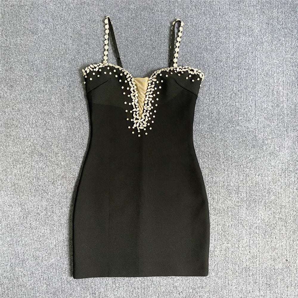 Sexy Deep V-Neck Rhinestone Skinny Sheath Short Party Dress