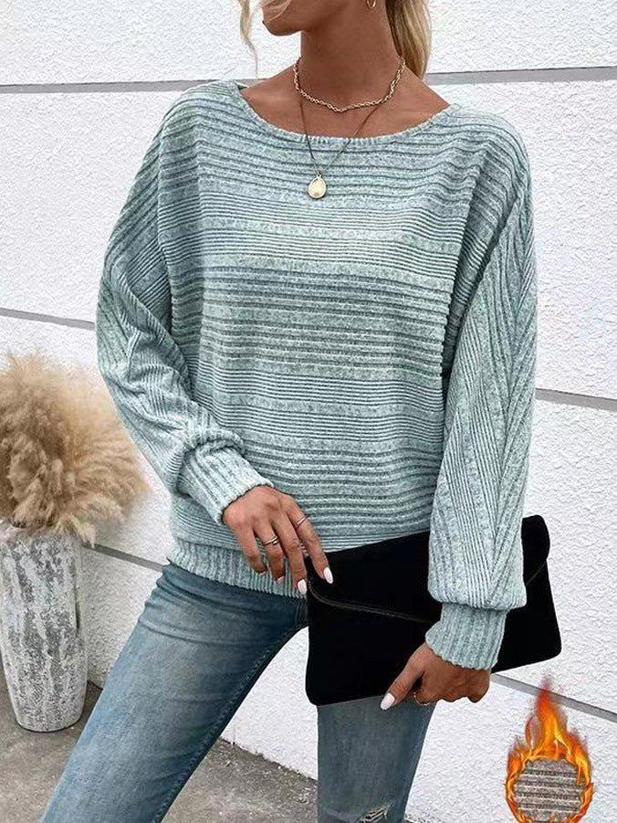 Autumn and Winter leisure solid color long sleeve round neck splicing pullover top T-shirt for women