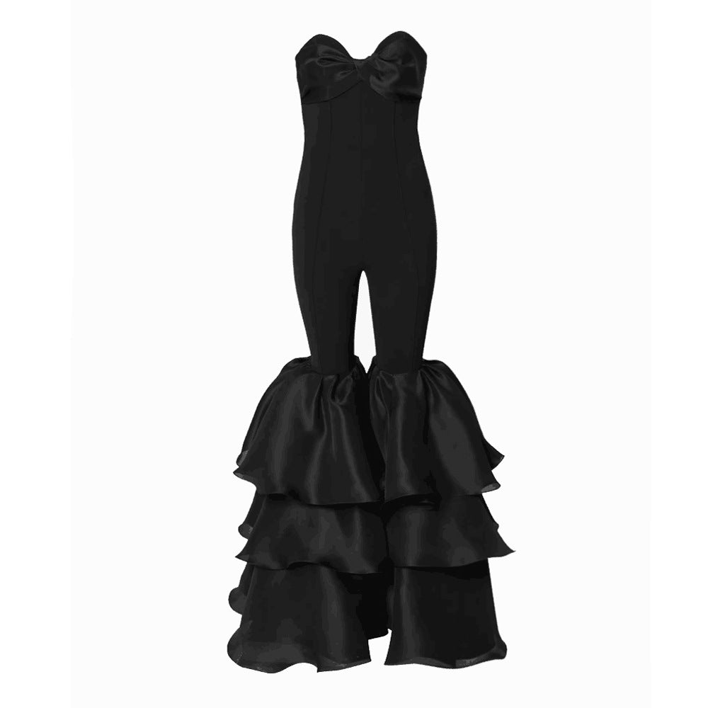 Tube Top Cake Puff Pants Party Black Bandage Jumpsuit