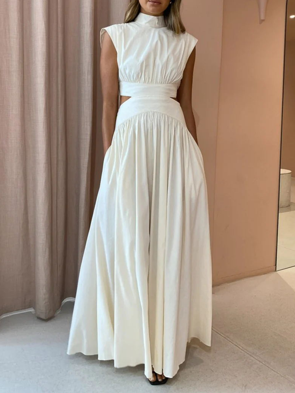 Sleeveless Collared Hollow Out Maxi Dress