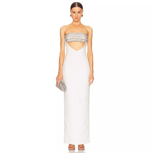 Women's white diamond bandage dress evening