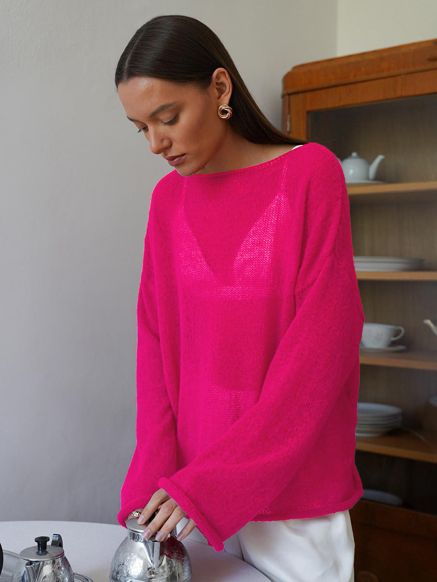 2025 spring and summer new women's perspective knitted T-shirt