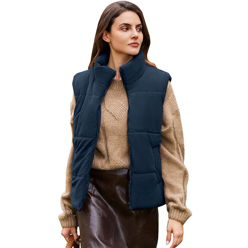 Solid color versatile cotton jacket vest sleeveless warm vest jacket