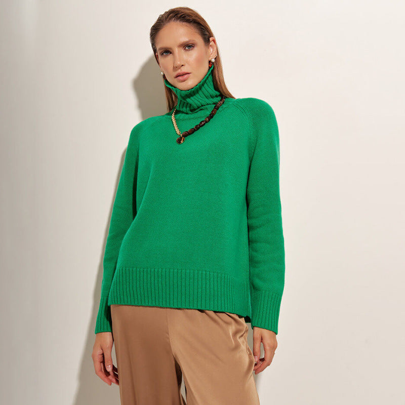Turtleneck sweater autumn and winter elegant commuter solid color raglan sleeve women's knitted blouse