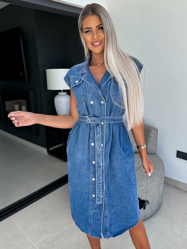 Denim Tie-Up Midi Dress