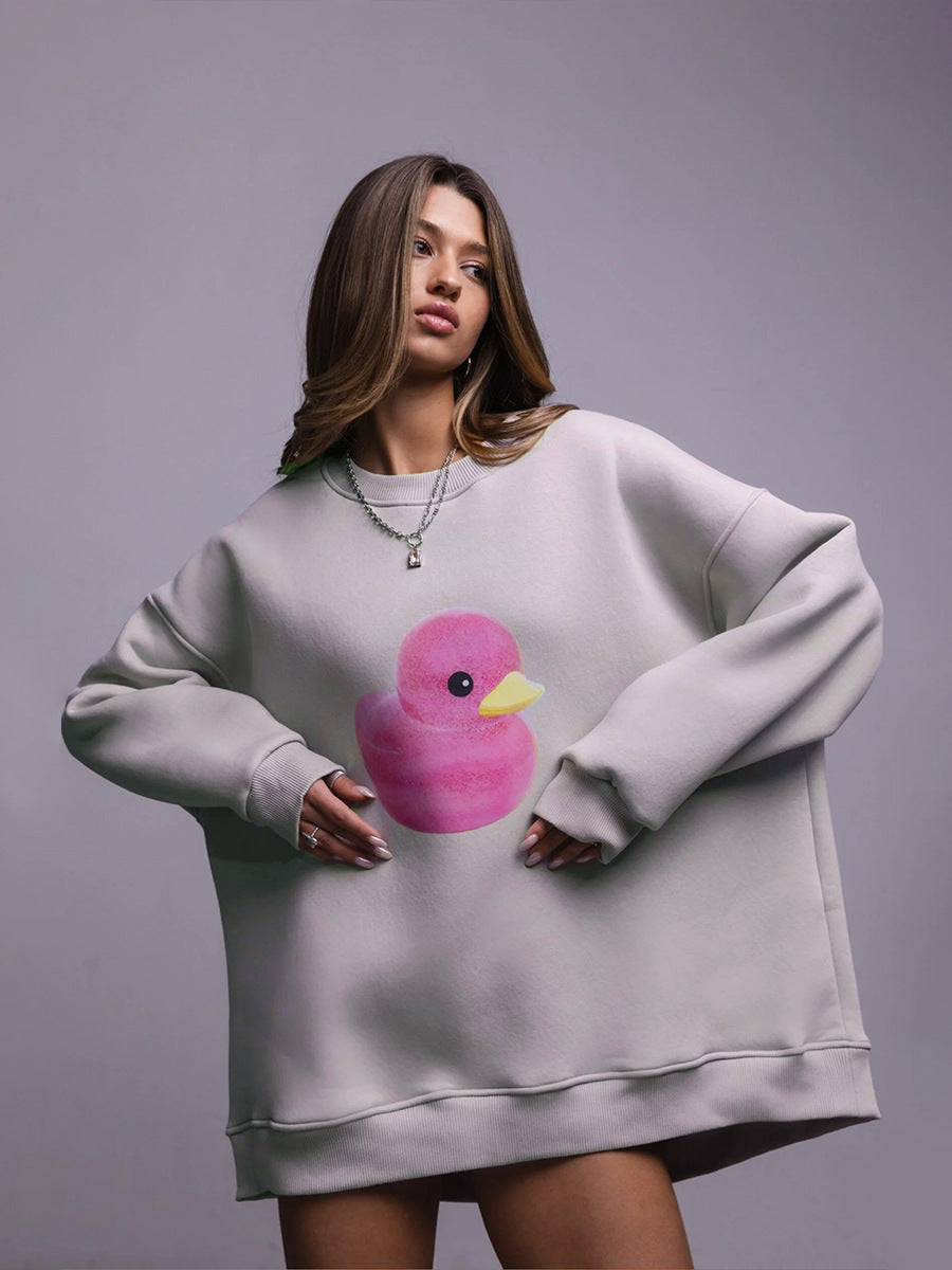 Duck pattern round neck sweater women's simple casual loose printed sweater