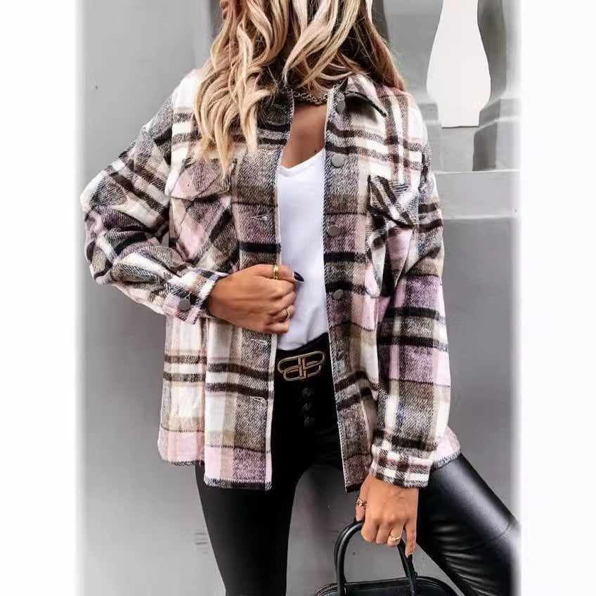 New woolen shirt long-sleeved plaid jacket