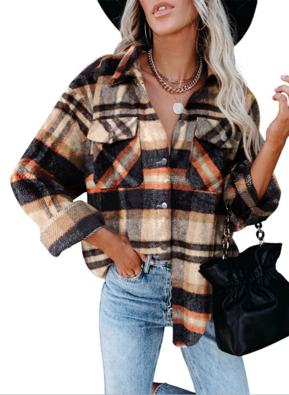 New woolen shirt long-sleeved plaid jacket