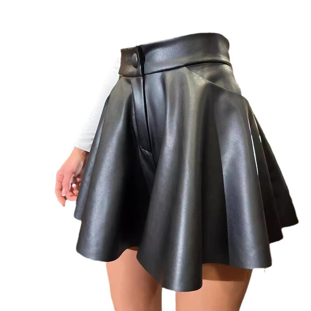 Women's 2024 autumn and winter New High waist pu leather pants skirt slimming hot girl fashion short skirt leather pants hot pants