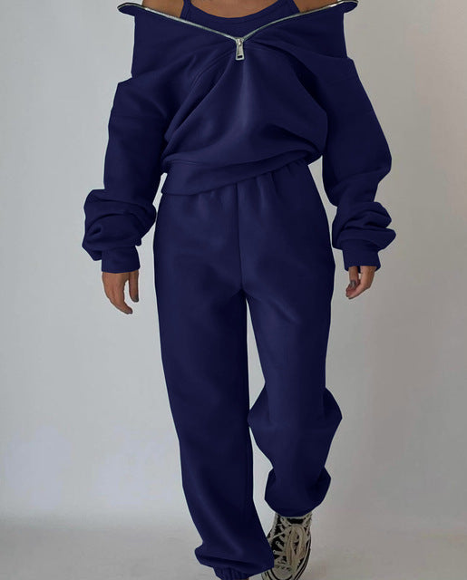 Casual sports fleece sweater sweatpants two-piece set
