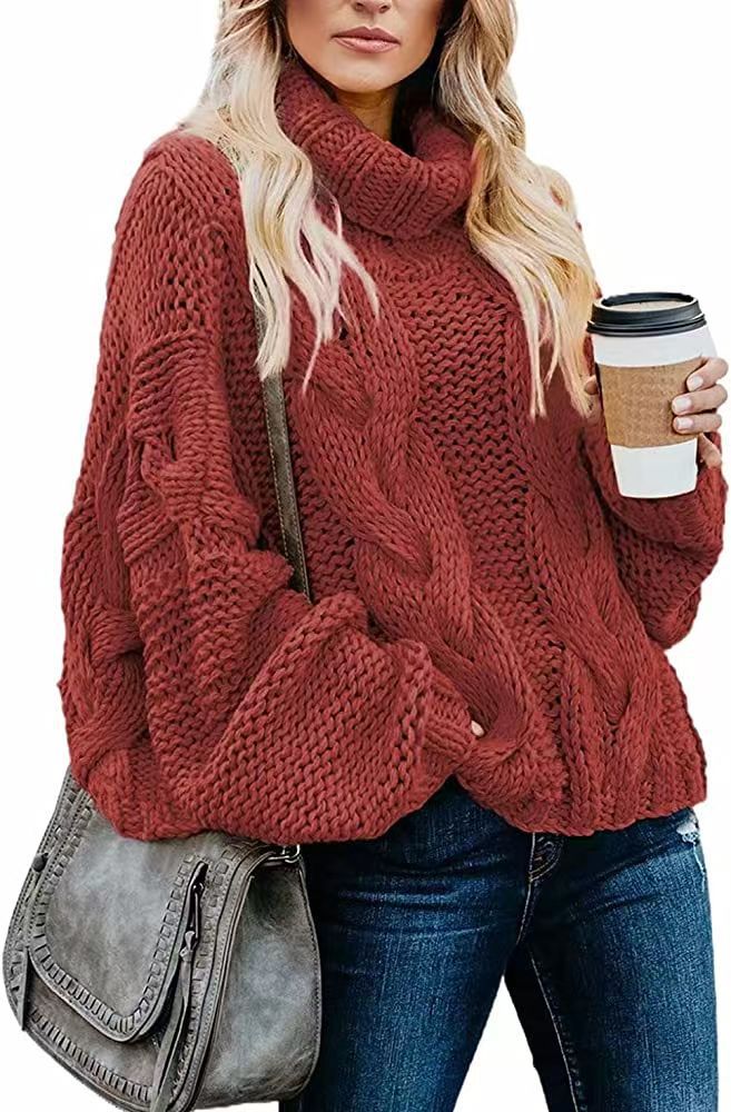 Autumn and winter women's knitted pullover top idle style solid color twist loose turtleneck sweater