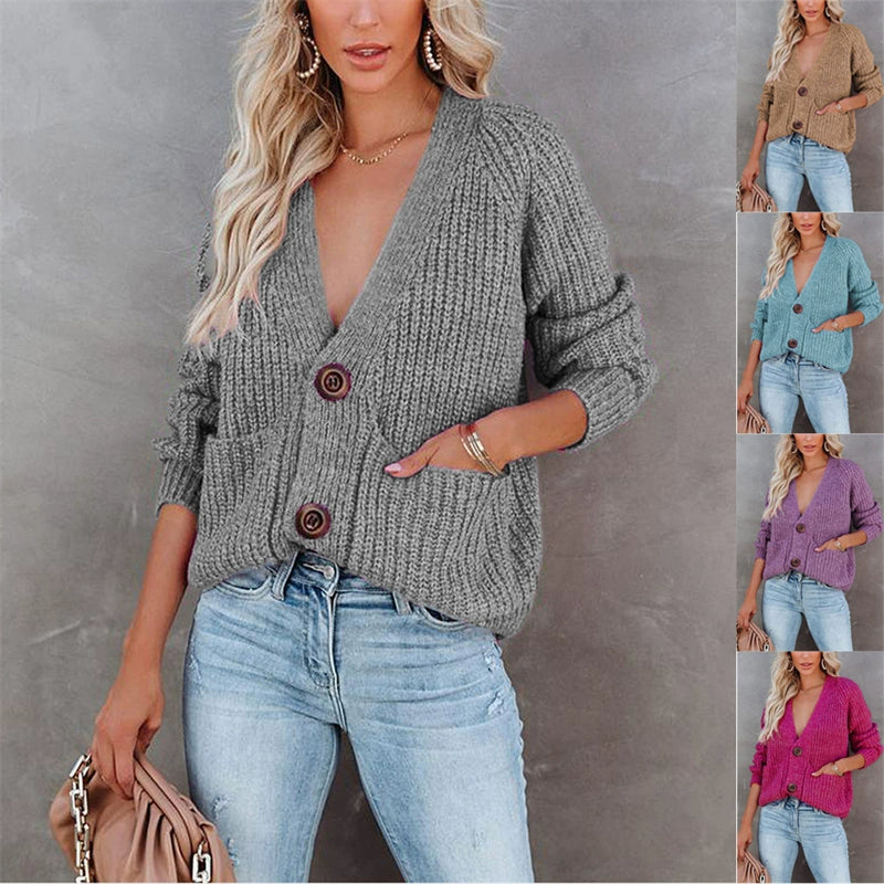 V-neck cardigan jacket coat women Fashion knitwear sweaters