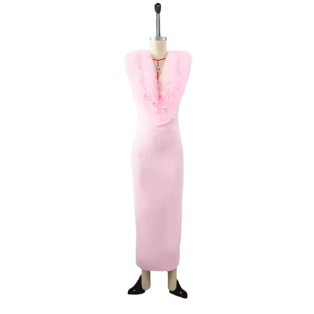 Elegant Long Grenadine Bandage Pink Elegant Dress