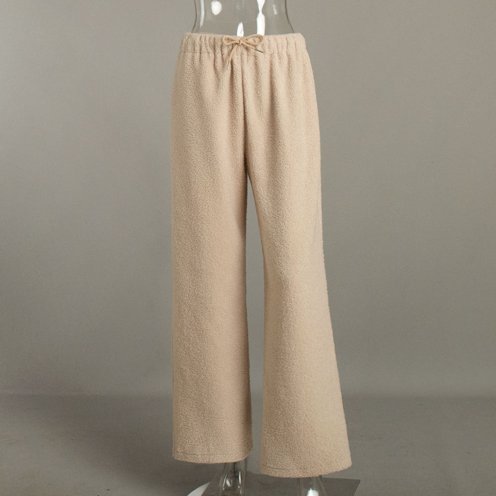 Lamb wool wide-leg trousers autumn and winter women's casual commute baggy straight trousers