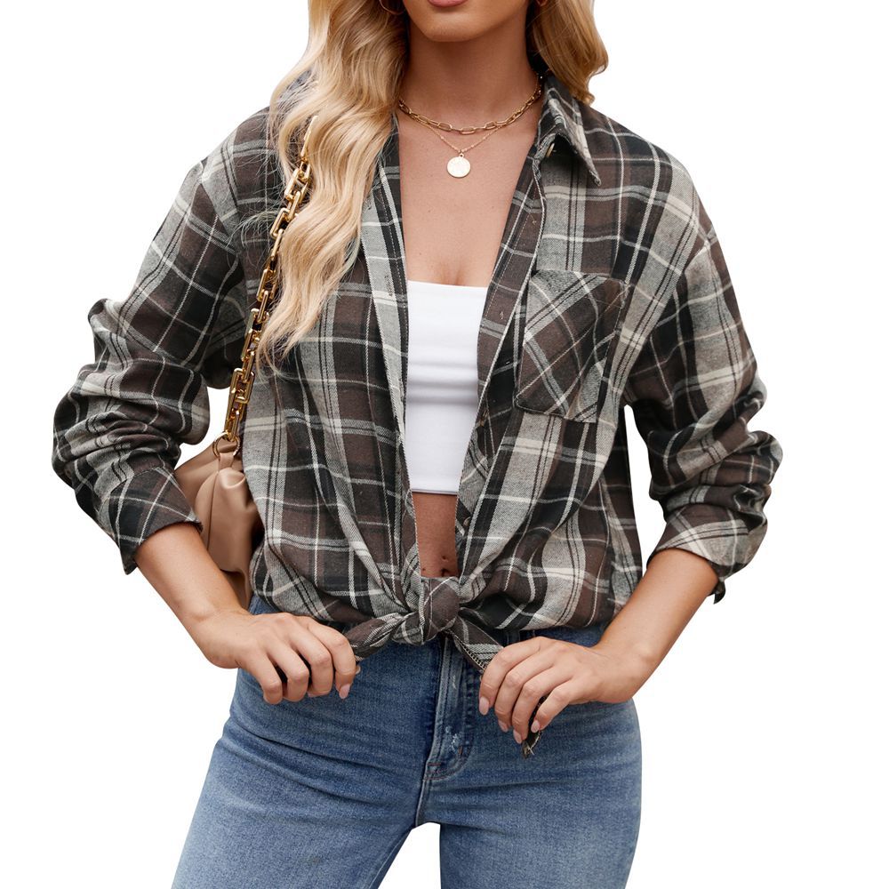 Casual Fashion Hottie Loose Plaid Shirt Woman