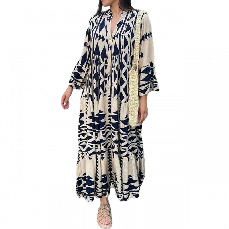 New pullover print bohemian dress for women