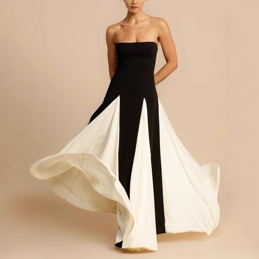 French tube top mesh stitching dress banquet party Bandage Dress