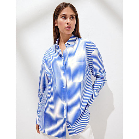 Women's autumn striped shirt fashionable loose polo striped top