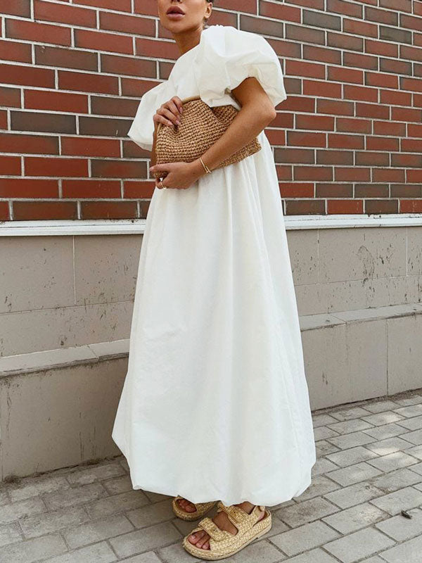 Summer Puff Sleeve Maxi White Dress