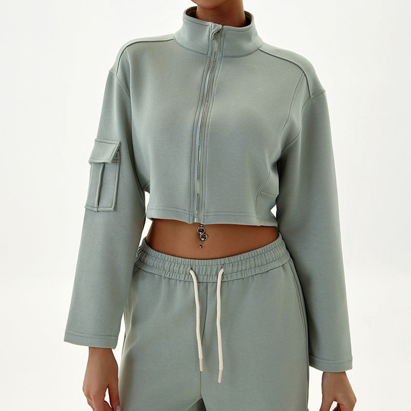 Autumn and winter women's tooling casual sports suit loose zipper jogging yoga suit