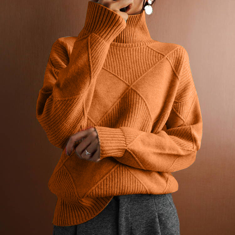 Autumn and winter casual versatile knitted sweater, loose turtleneck solid color knitted pullover